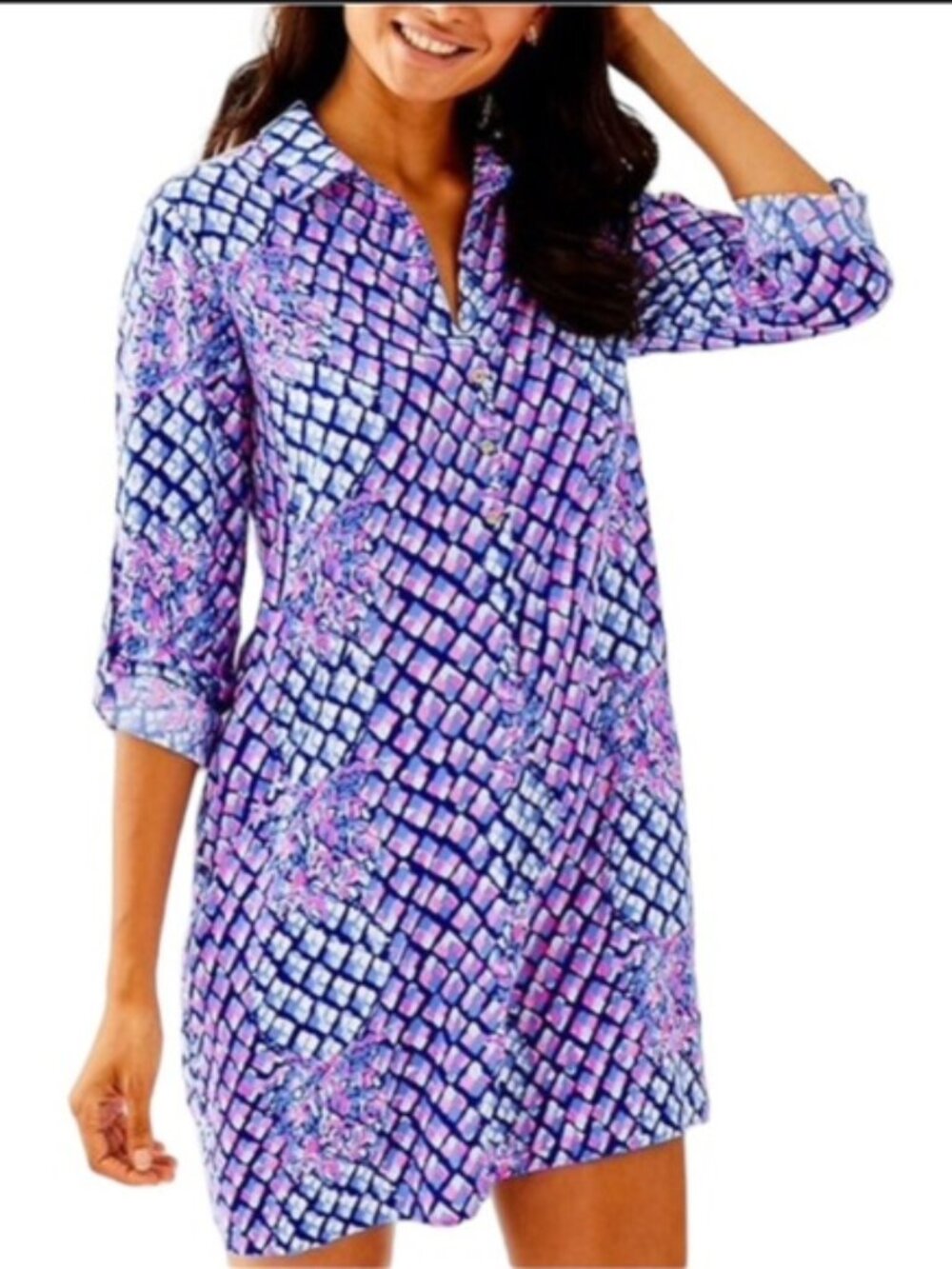 Lilly Pulitzer Lilith Royal Purple Pop Up Pineapples colorful Tunic Dress, sz XL